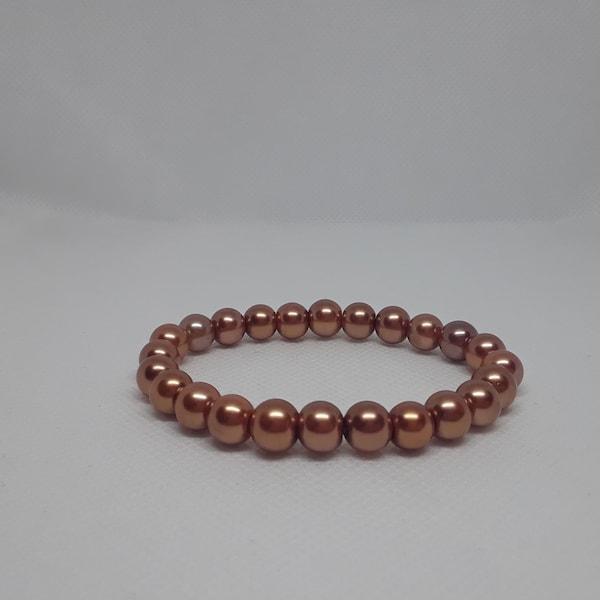 Brown Stretch Glass Pearl Bracelet