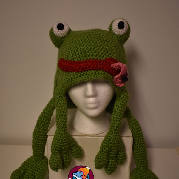 Chapeau bonnet tuque grenouille au crochet pour enfant, adolescent et adulte beanie hat frog