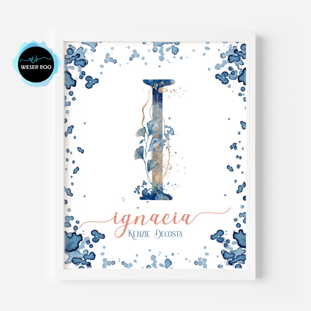 Under the Sea Monogram Letter I Initial Nautical Ocean Aquatic Floral ...