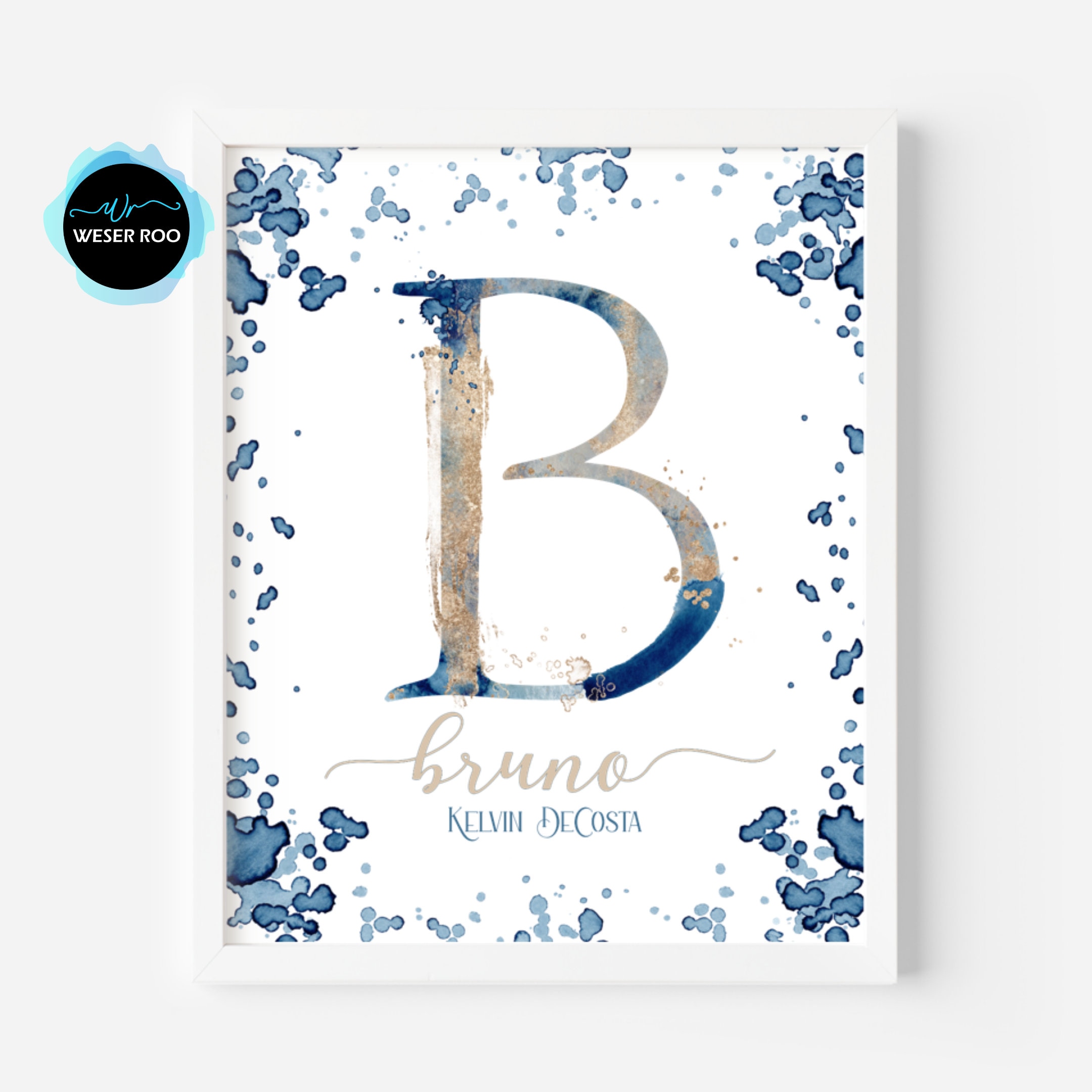 Under The Sea Monogram Letter B Initial  Nautical Ocean Aquatic Print Wall Decor