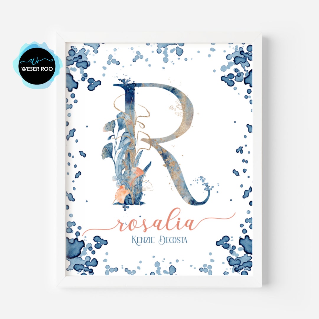 Under the Sea Monogram Letter R Initial Nautical Ocean Aquatic Floral ...