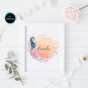Under The Sea Baby Shower Drinks Party Accent Sign Nautical Ocean Theme Drink Beverage Station Art