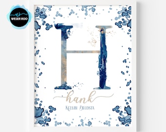 Under The Sea Monogram Letter H Initial Nautical Ocean Aquatic Print Wall Decor