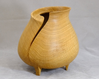 Turned and Carved White Oak Wood Footed Vessel, Fine Christmas, Birthday Gift, Fine Woodworking, Turned Wood Vase or Hollow Form, No. 388