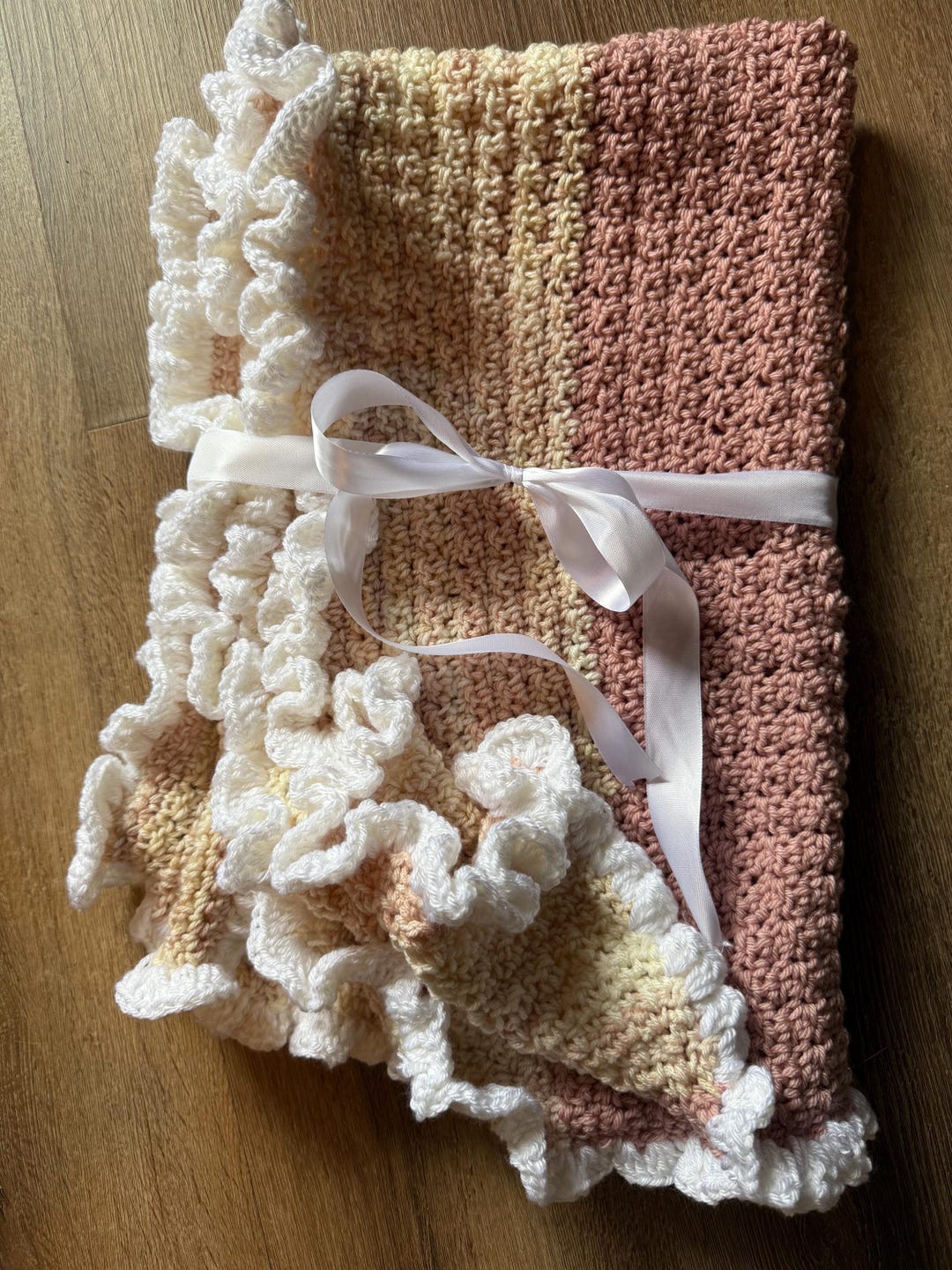 Pink Ruffled Baby Blanket: Soft Yarn Throw, Handmade - Etsy