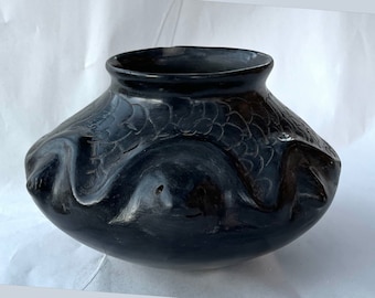 Vintage Turtle Effigy Mata Ortiz Black Pottery Pot Olla. Lidia Renteria Cota 8.5" Wide