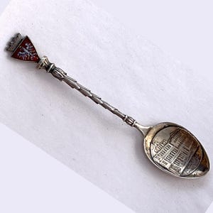 Antique Goethe Haus, Frankfurt, Germany 800 Silver Souvenir Spoon Enameled RARE