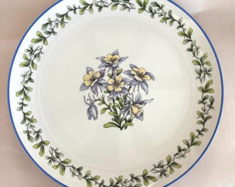 Tiffany & Co. Merrill Lynch 1987 Porzellan Platzteller Servierplatte mit Colorado Blue Columbine Kunstwerk