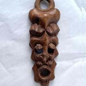 Vintage Hand Carved Wood African Tribal Art Tiki Mask, 9&quot; Long Wall Decor from Mozambique