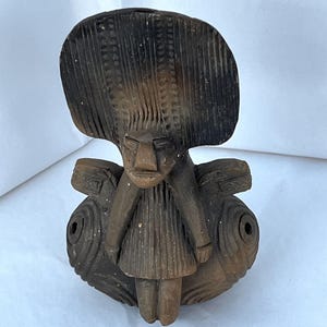Vintage Pre-Columbian Tairona or Tayrona Ocarina. Micaceous Clay Reproduction Figurine from Peru, Colombia