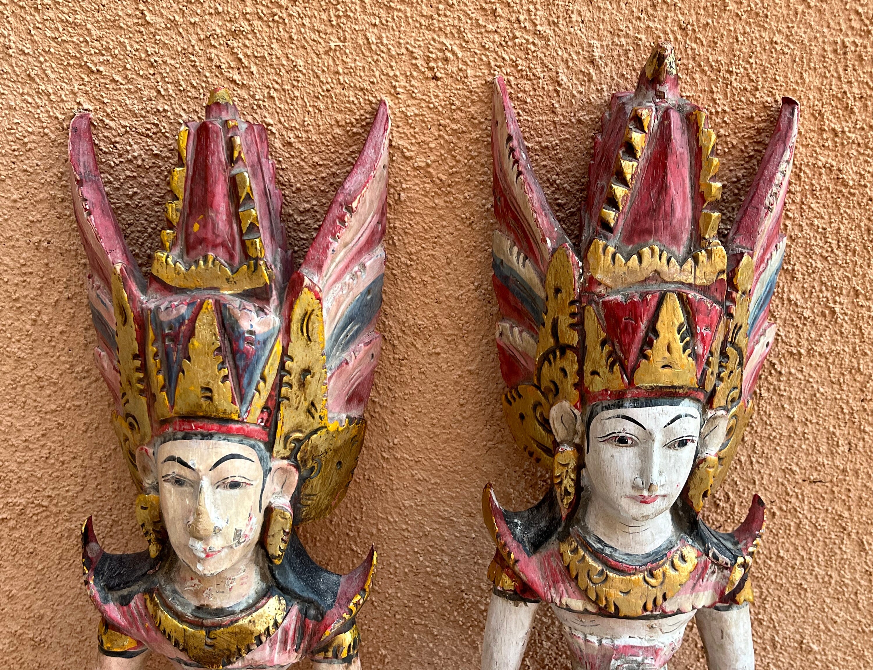 Vintage Bali Wall Art Dewi Sita Goddess and Rama Guardian Hand Carved