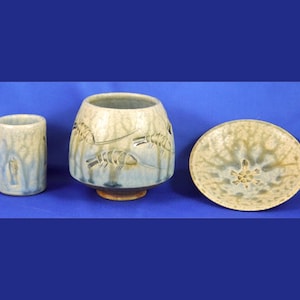 Juego de 3 piezas de cerámica artística JACK PHARO MCM con temática oceánica: jarrón para peces, olla para camarones y plato para tortugas