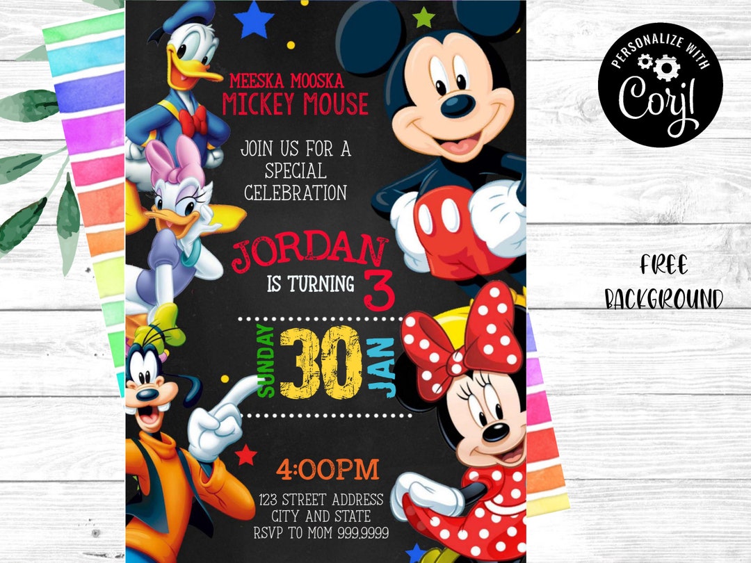 DESCARGA INSTANTE Invitación de Mickey Mouse Invitación de Etsy España