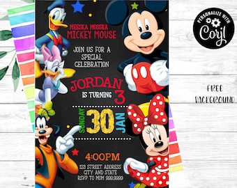 8 in a pack Super cute vintage Mickey and Minnie Mouse and/or Bugs Bunny kids' birthday party invitations from Party Express 1997