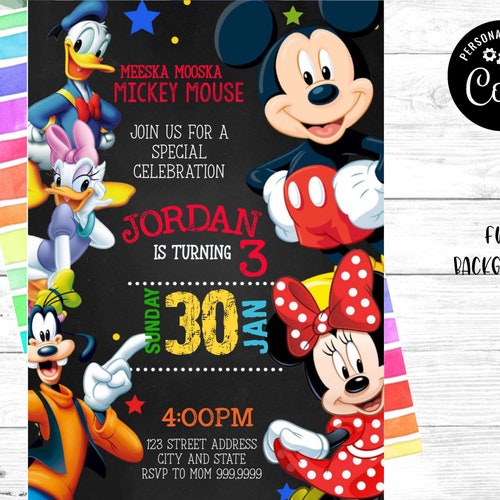 Mickey Mouse Clubhouse Birthday Invitation digital Download Etsy