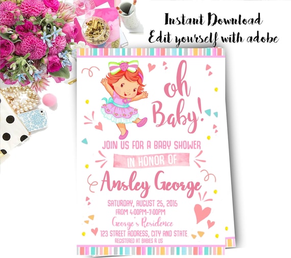 strawberry shortcake baby shower invitations