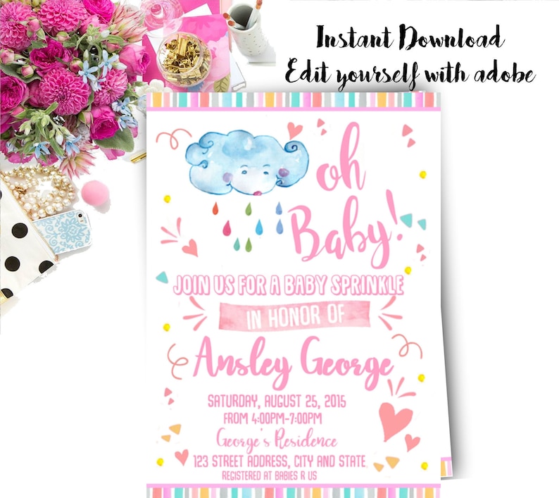 Raindrops Baby Shower Invitation Raindrops Invitation Etsy