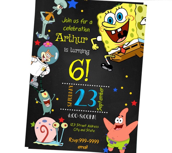 Instant Download Spongebob Invitation Spongebob Birthday Etsy