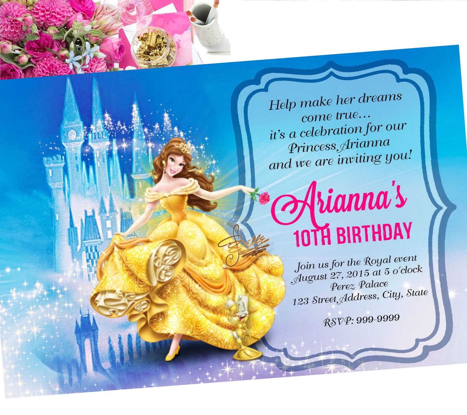 Belle Birthday Invitation Belle Invite Belle Invitation - Etsy