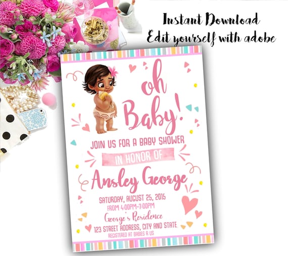 moana baby shower invitation