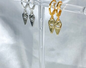 Gold/silver plated long heart huggie earrings
