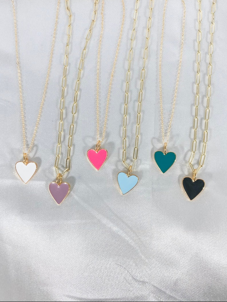 Small heart paperclip chain or simple chain gold plated necklace(white,pink,blue,purple,black) 