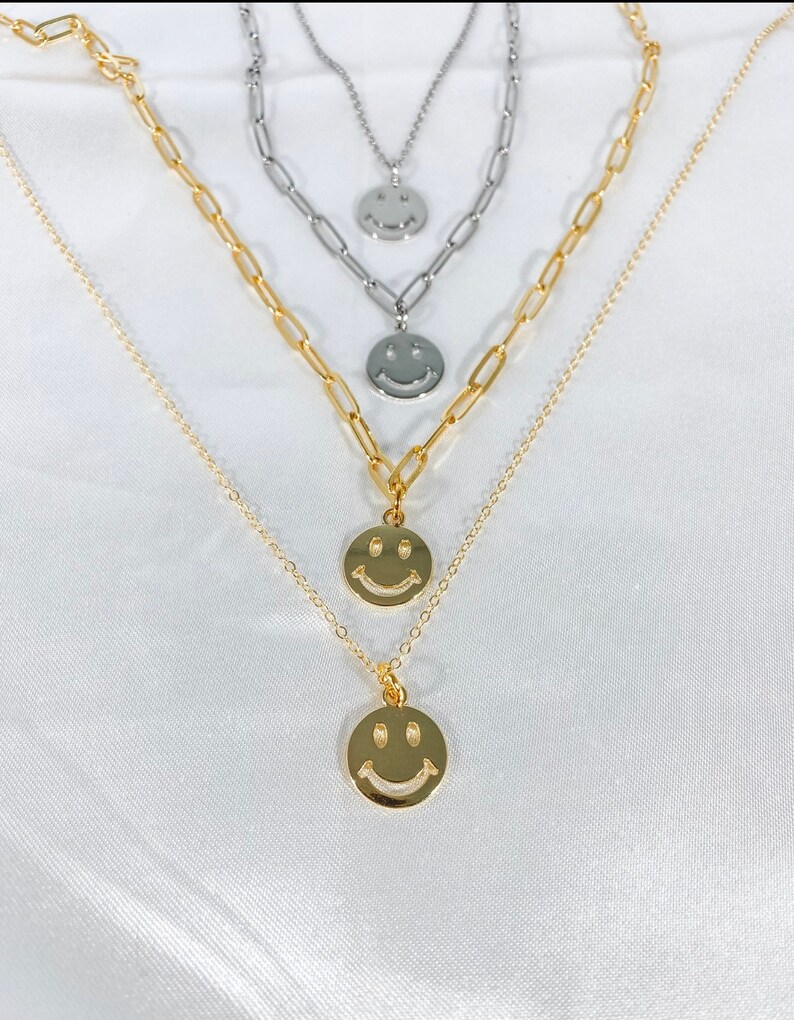 Gold/silver Plated Smiley Face Necklace in Paperclip Chain or Etsy