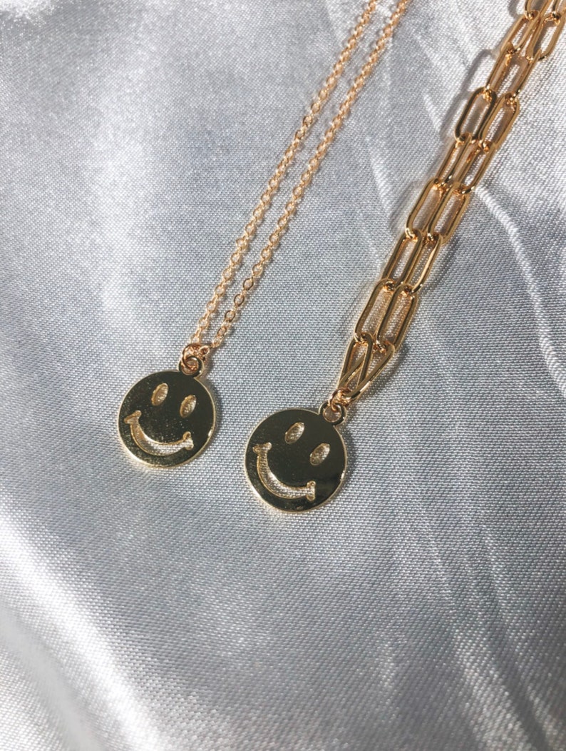 Gold/silver Plated Smiley Face Necklace in Paperclip Chain or Etsy