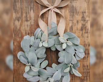 Mini Lambs Ear Wreath/ Small Lambs Ear Wreath with Bow