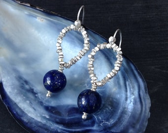 Lapis lazuli & sterling silver boho drop earrings