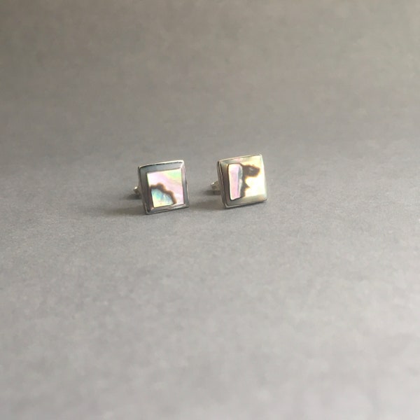 Mexican square abalone shell inlay stud earrings - minimalist design - hecho en mexico