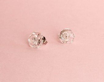 New handmade glass rose stud earrings