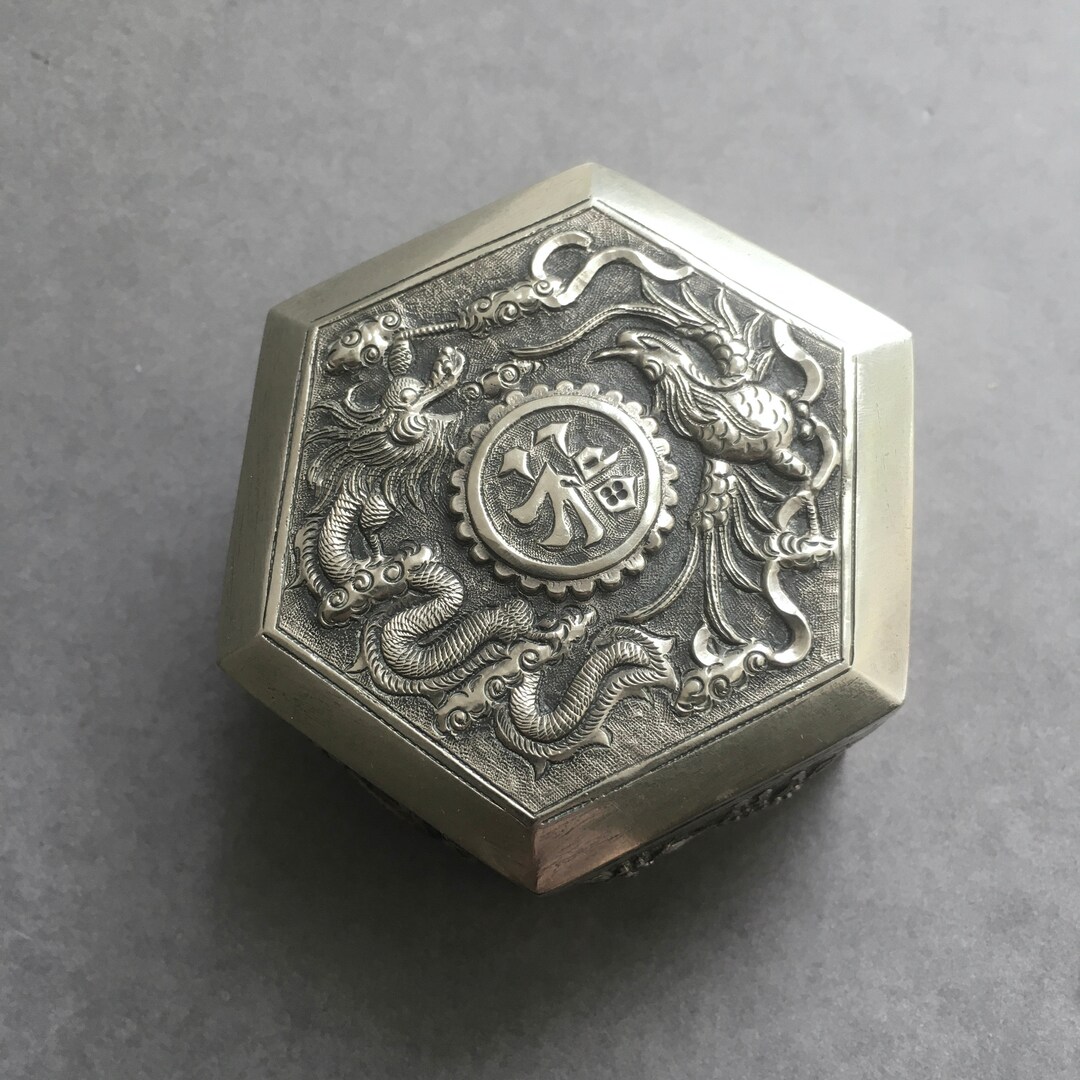 Antique Vintage Chinese Hexagonal Jewellery Trinket Box Dragon Phoenix Etsy