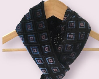 Bohemian burnt velvet scarf - black with blue & purple squares