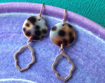 Rose gold silhouette modern bohemian cowrie shell drop earrings