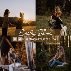 Lightroom Presets EARTHY TONES. Mobile/Desktop Compatible. 5 Presets 5 Tools. Landscape, Portraits, Engagements, Wedding, Travel, Instagram