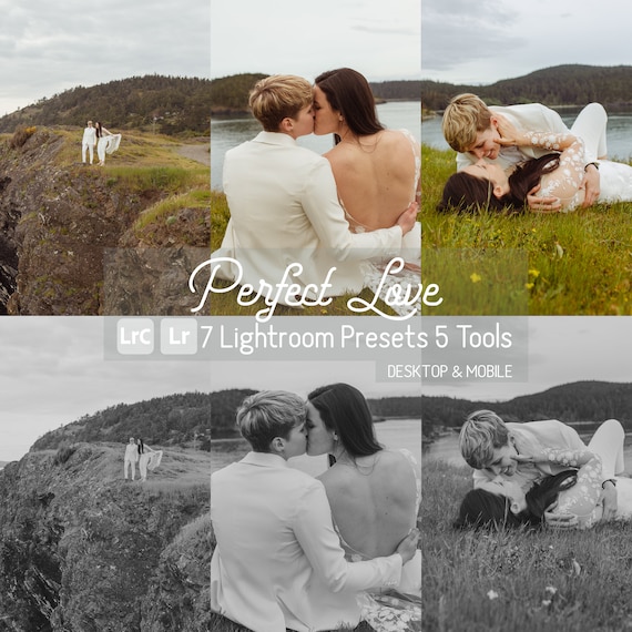 Perfect Love Lightroom Presets. Mobile and Desktop, Color + Black & White. 7 Presets, 5 Tools Bridals, Engagements, Couples, Best seller.