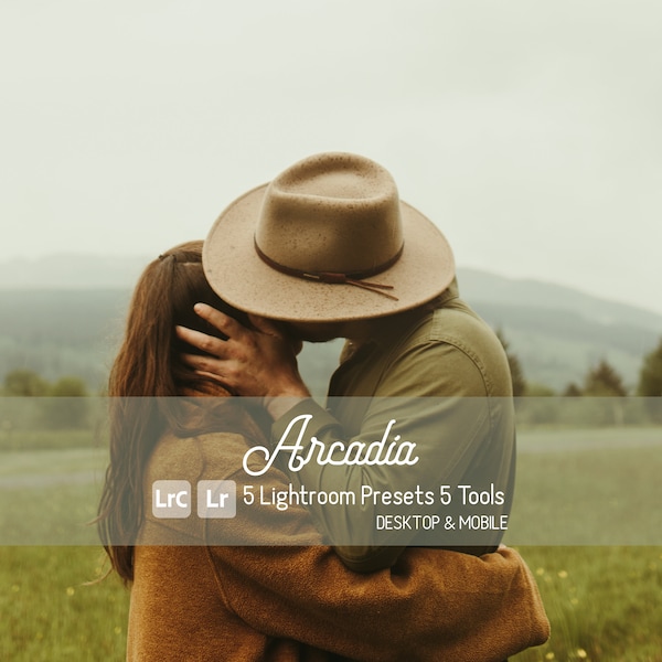 Arcadia Lightroom Presets. Desktop / Mobile Compatible, 5 Presets, 5 Tools, Best Seller, Filters, Sunrise/Sunset, Nature, Green