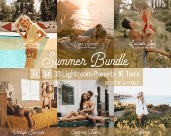 Summer Bundle Lightroom Presets. Desktop And Mobile Compatible. 33 Lightroom presets, 10 Tools, Best seller, Clean, Warm, Instagram, Blogger