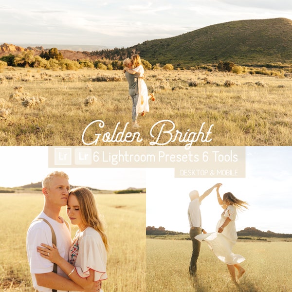 Golden Bright Lightroom Presets with Auto Blue Sky AI Masking.  Desktop / Mobile Compatible, 6 Presets, 6 Tools -  Warm, Best Seller, Filter