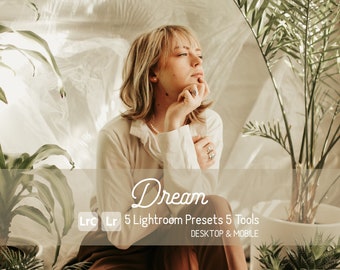 Dream Lightroom Presets. Desktop/Mobile Compatible. 5 Presets, 5 Tools. Portrait, Fashion, Studio, Natural, Outdoor, Indoor