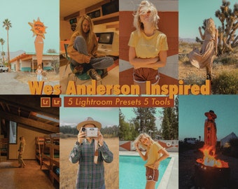 Wes Anderson Inspired Lightroom Presets. Warm Tones, Desert, Blues, Desktop And Mobile Compatible. 5 Presets 5 Tools. Photo FIlter