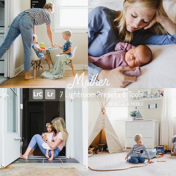 Mother Lightroom Presets. Desktop / Mobile Compatible. 7 Presets 6 Tools. Family, Baby, Children, Nursery, Newborn, Indoor photos, Instagram