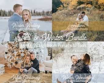 Fall & Winter Lightroom Preset Bundle. Desktop And Mobile Compatible. 23 presets, 10 Tools, Christmas, Snow, Cold, autumn, Instagram, filter