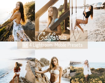 California Mobile Lightroom Presets, 4 Presets, Instant download, Malibu Blogger, Photo filter, Travel Summer preset, Instagram, Clean