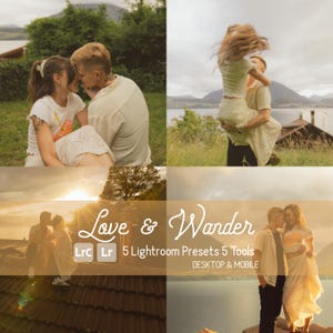 Love and Wander Lightroom Presets. Desktop / Mobile Compatible, 5 Presets 5 Tools, Best Seller, Filters, Sunrise/Sunset, Instagram blogger