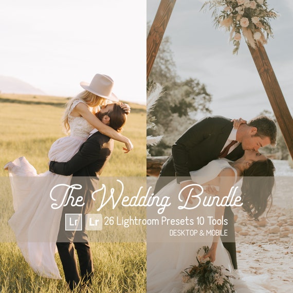 The Wedding Bundle Lightroom Presets. Desktop & Mobile, 26 Lightroom presets, 10 Tools. Professional Photographer Presets, Aesthetic Wedding