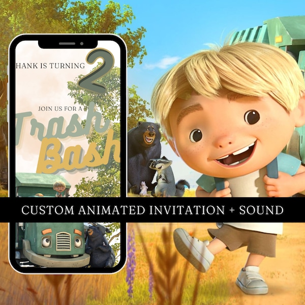 Trash Truck Invitation, Birthday Party Invite, Animated Invitation, Video Invitation, Digital Invitation, Netflix Trash Truck