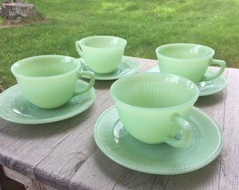 Fire King Jadeite Jane Ray cup & saucer -set of 4