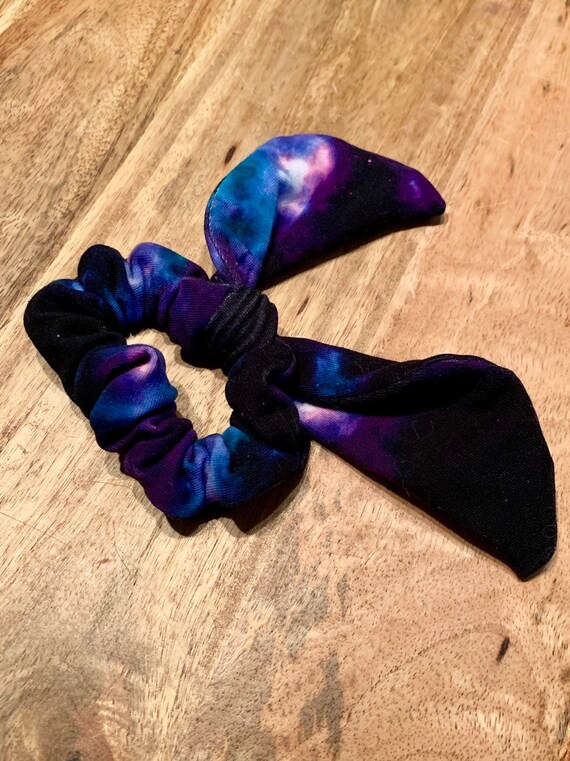 Purple Blue Galaxy Bow Scrunchie Space Hair Tie No Kink Etsy